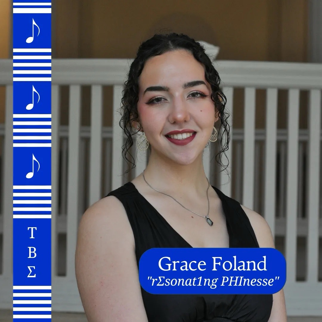 Picture of a Tau Beta Sigma member with a graduation stole