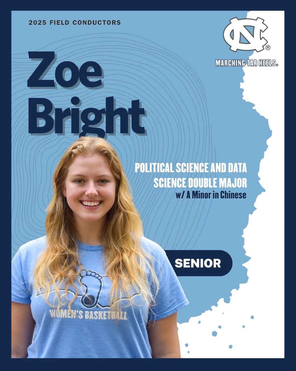 Picture of a band drum major on a blue and white slate